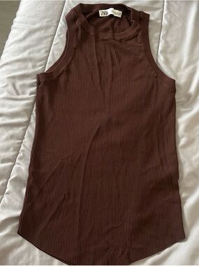 Zara Chocolate Brown Ribbed Sleeveless Tank